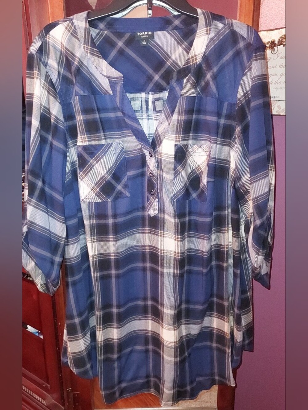 torrid Blue and Cream Plaid Tunic Top